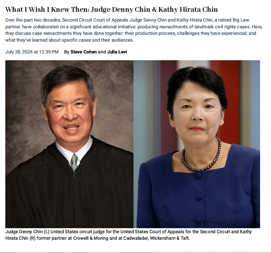 New York Law Journal: Judge Denny Chin and Kathy Hirata Chin Interviewed by the New York Law Journal